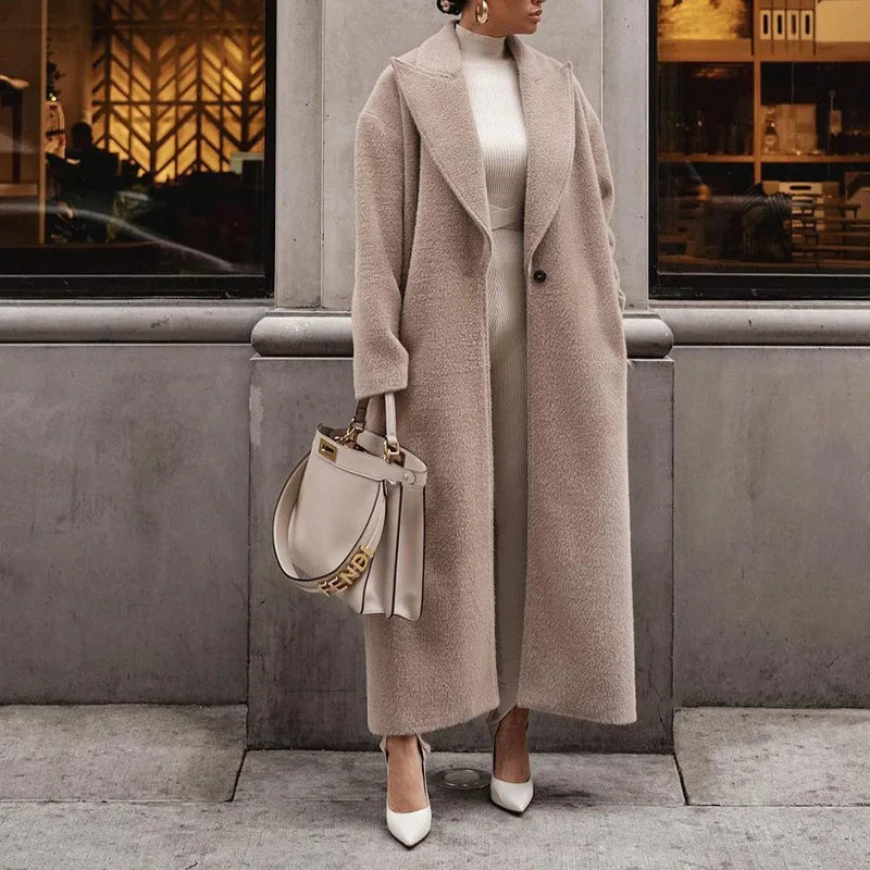 Women's Long Comfortable Polyester Fleece Winter Coat