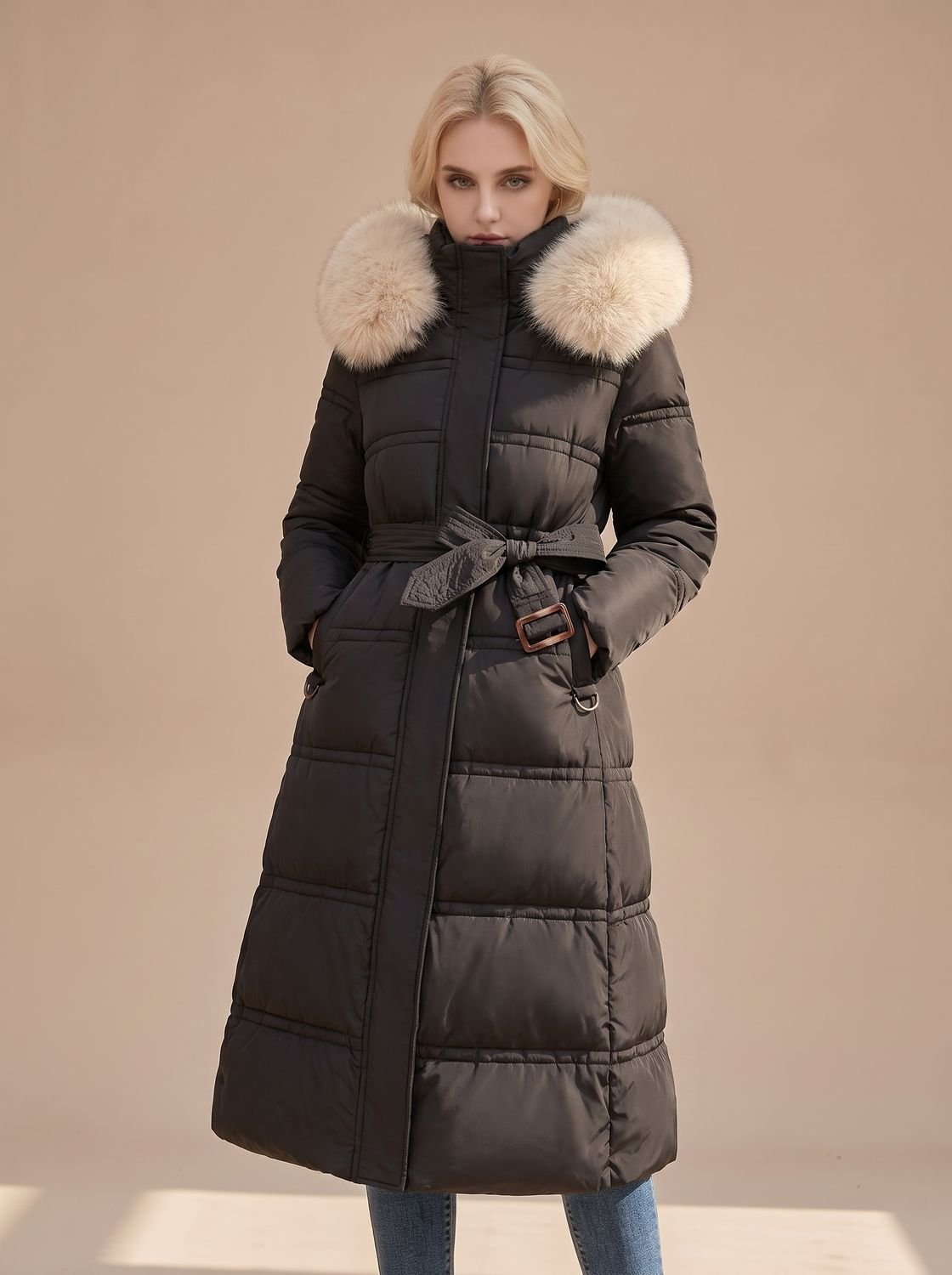 Women's Long Fur-Hooded Winter Puffer Parka