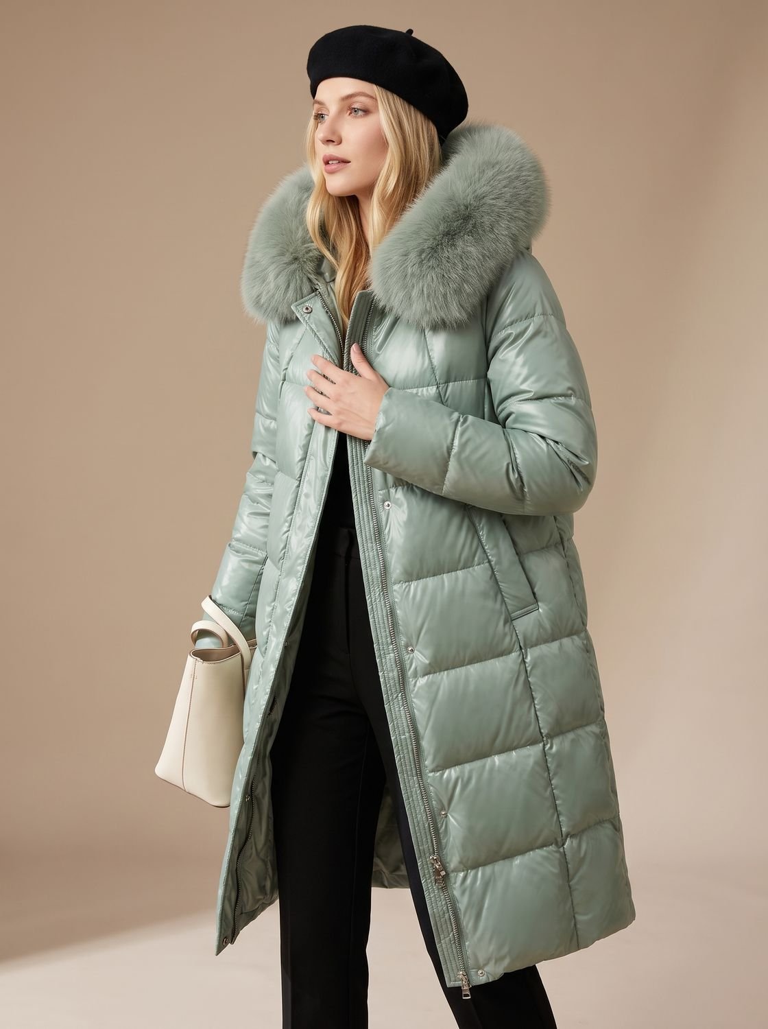 Women's Long Fur-Hooded Winter Puffer Parka