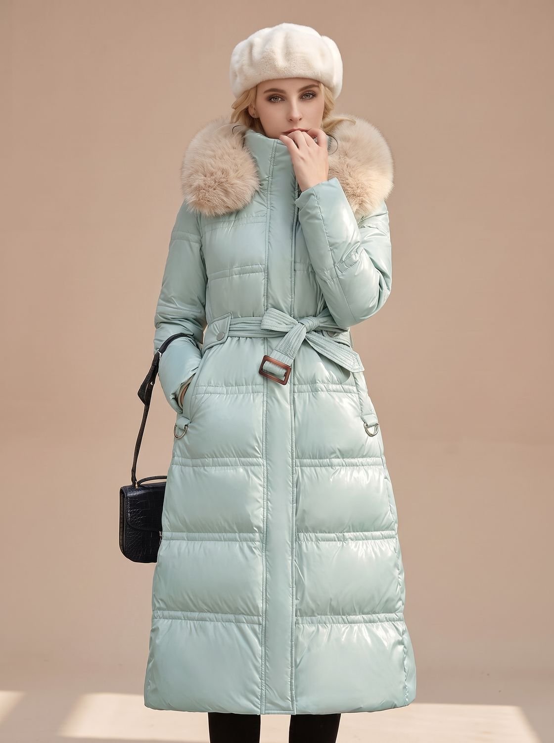 Women's Long Fur-Hooded Winter Puffer Parka