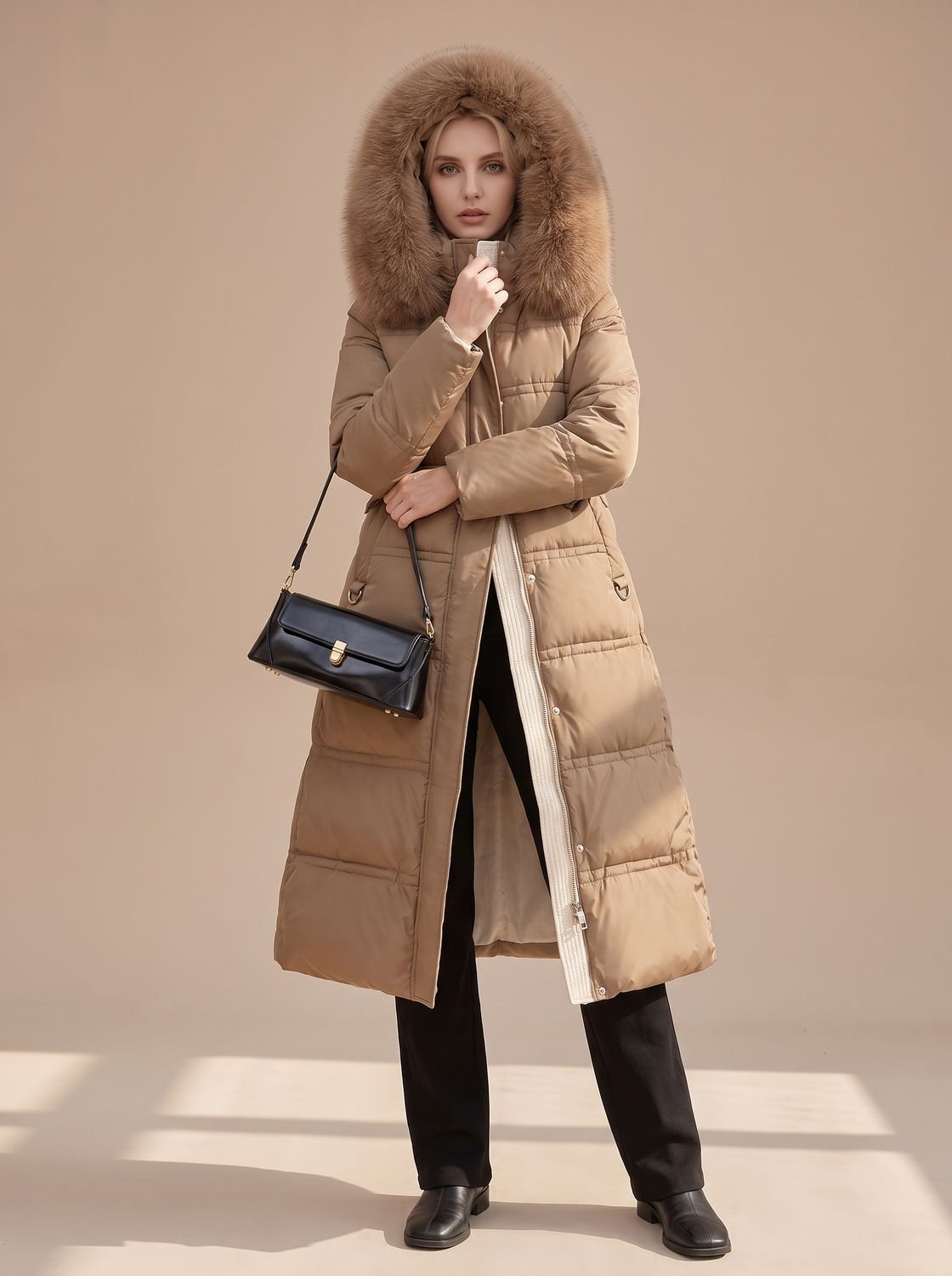 Women's Long Fur-Hooded Winter Puffer Parka