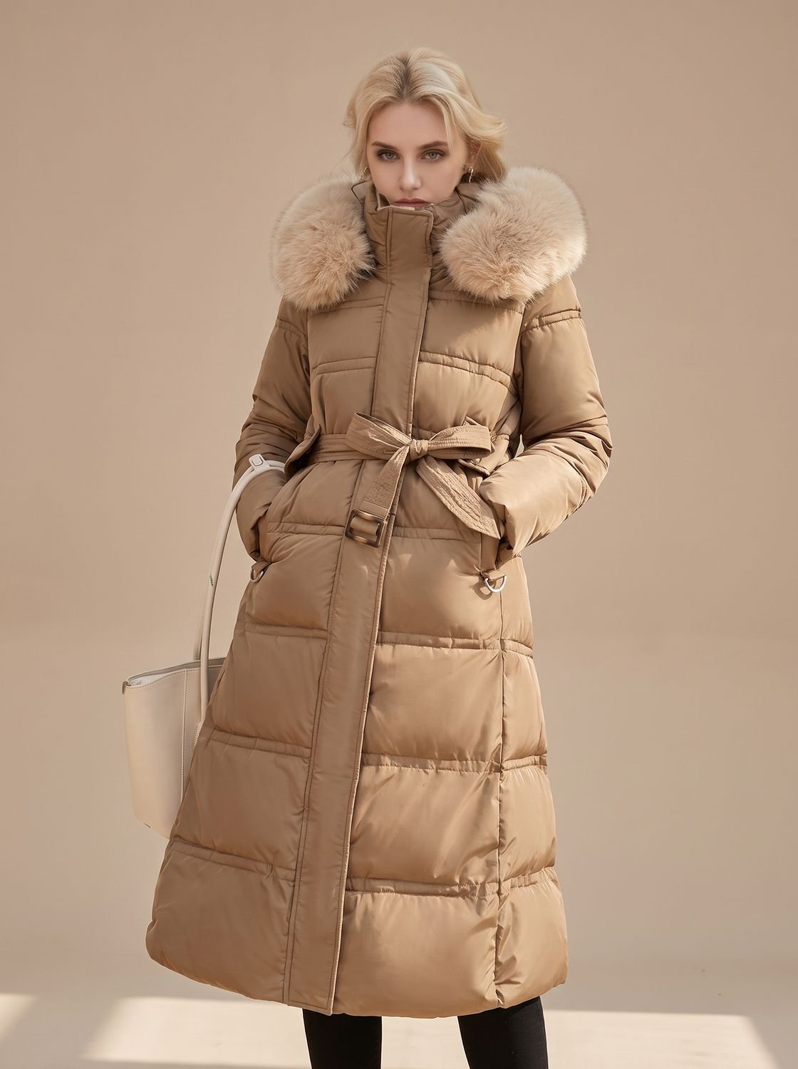 Women's Long Fur-Hooded Winter Puffer Parka