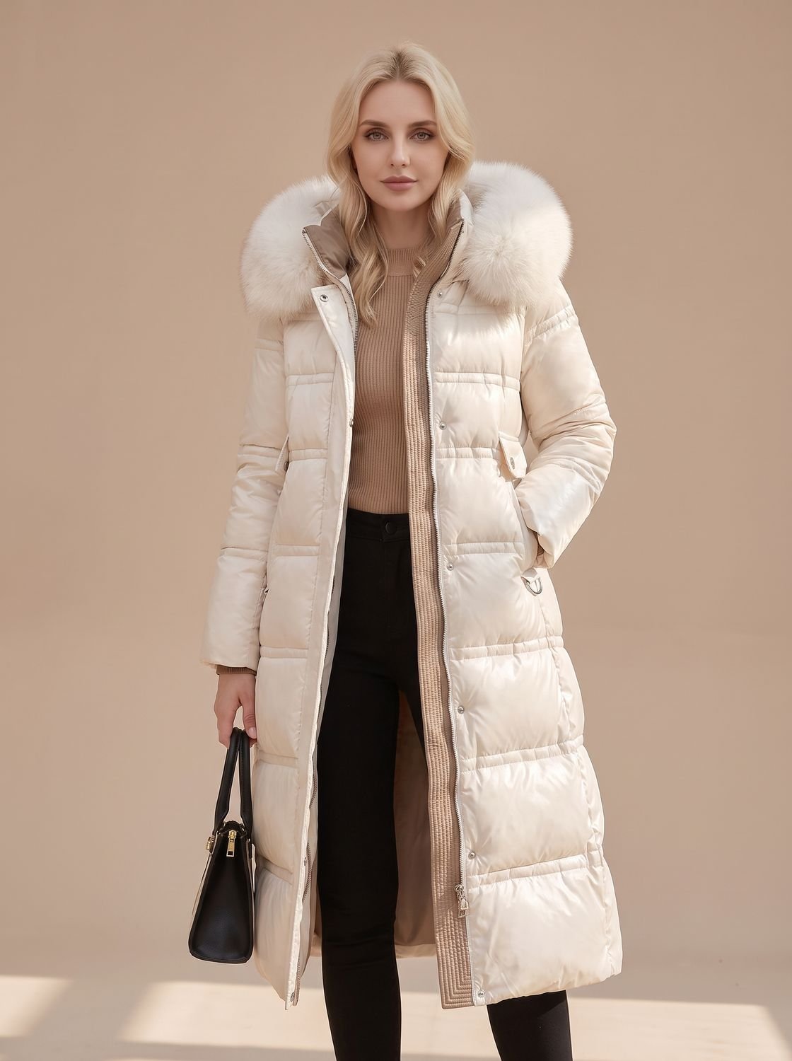 Women's Long Fur-Hooded Winter Puffer Parka