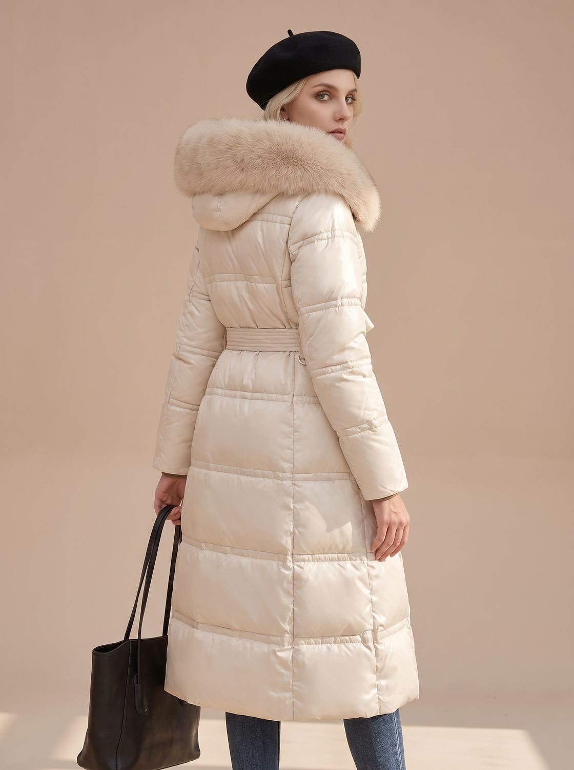 Women's Long Fur-Hooded Winter Puffer Parka