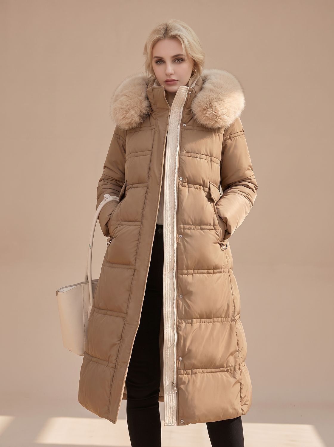 Women's Long Fur-Hooded Winter Puffer Parka