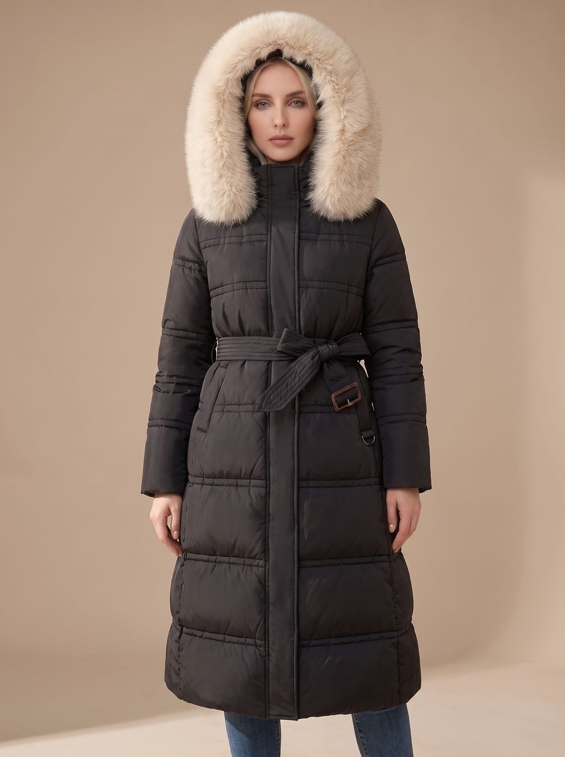 Women's Long Puffer Parka Winter Coat with Fur Hood