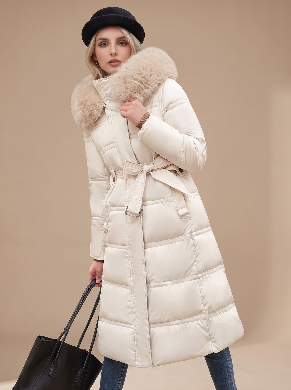 Women's Long Puffer Parka Winter Coat with Fur Hood