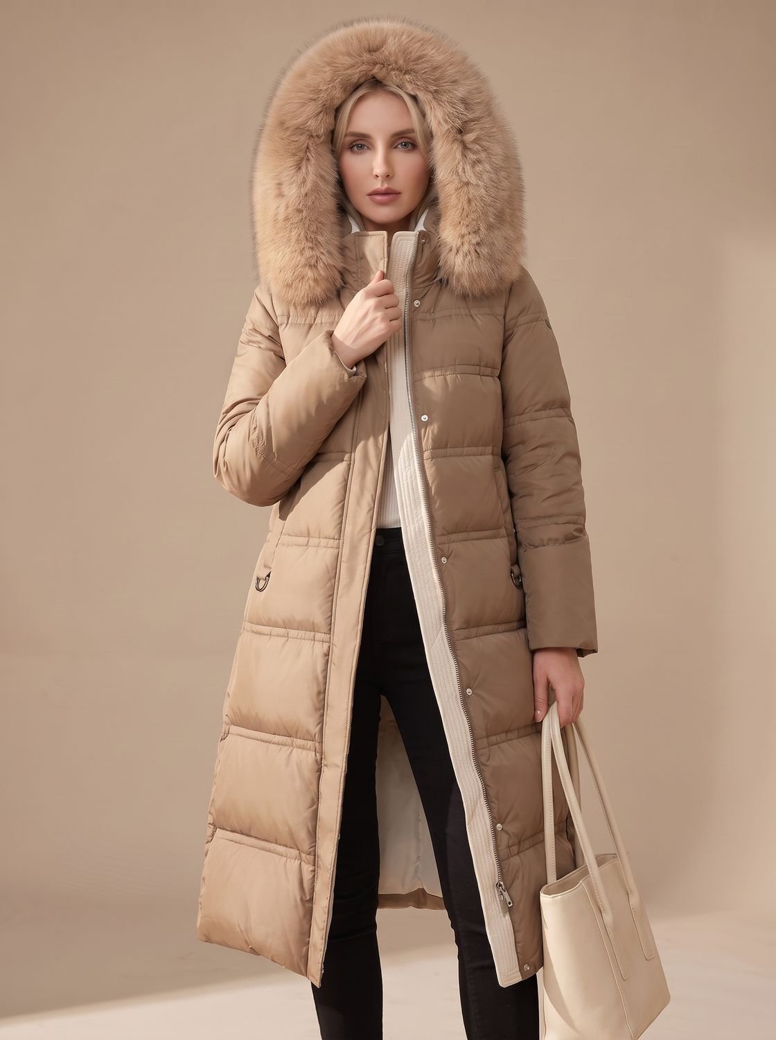 Women's Long Puffer Parka Winter Coat with Fur Hood
