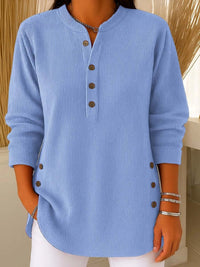 Women's Long-Sleeve Ribbed Knit Sweater with Button Details