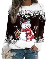 Women's Long-Sleeve Snowman Print Sweatshirt