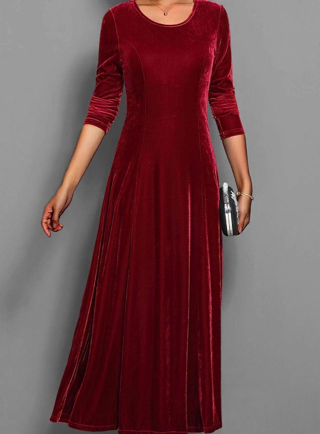 Women's Long-Sleeve Velvet A-Line Maxi Formal Party Dress