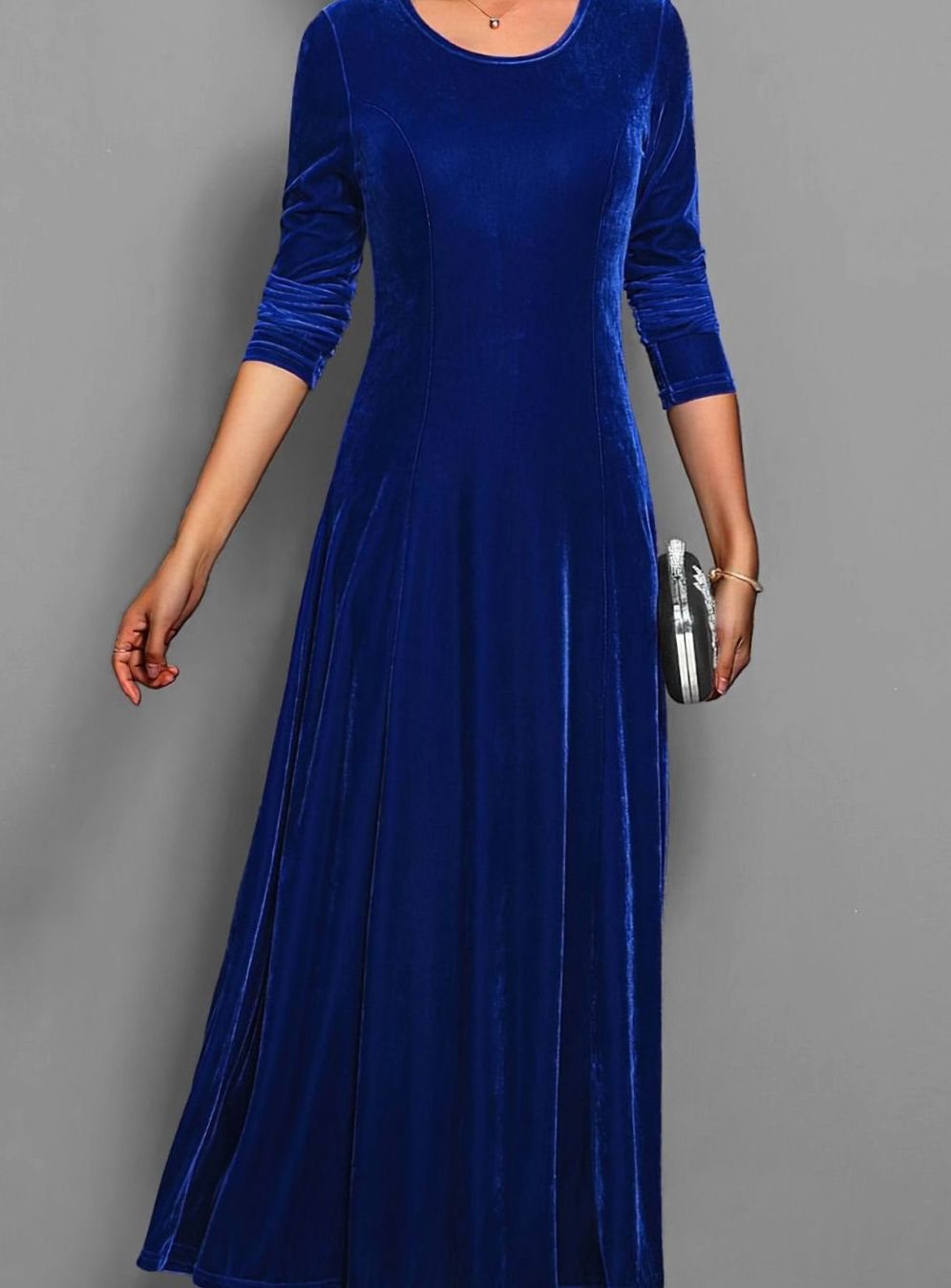 Women's Long-Sleeve Velvet A-Line Maxi Formal Party Dress