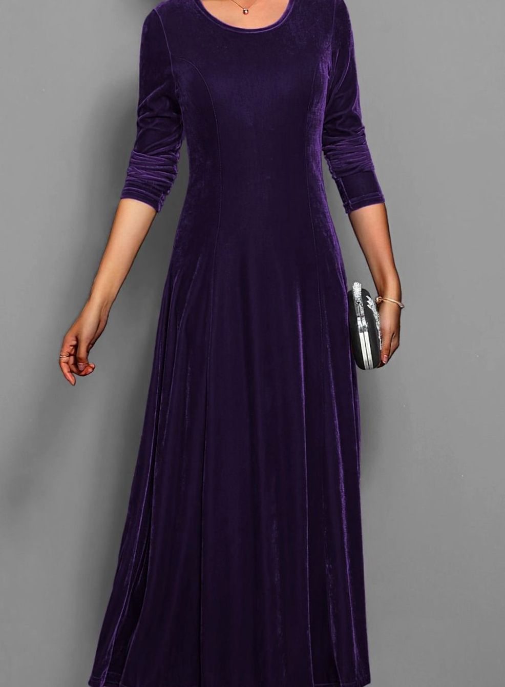 Women's Long-Sleeve Velvet A-Line Maxi Formal Party Dress