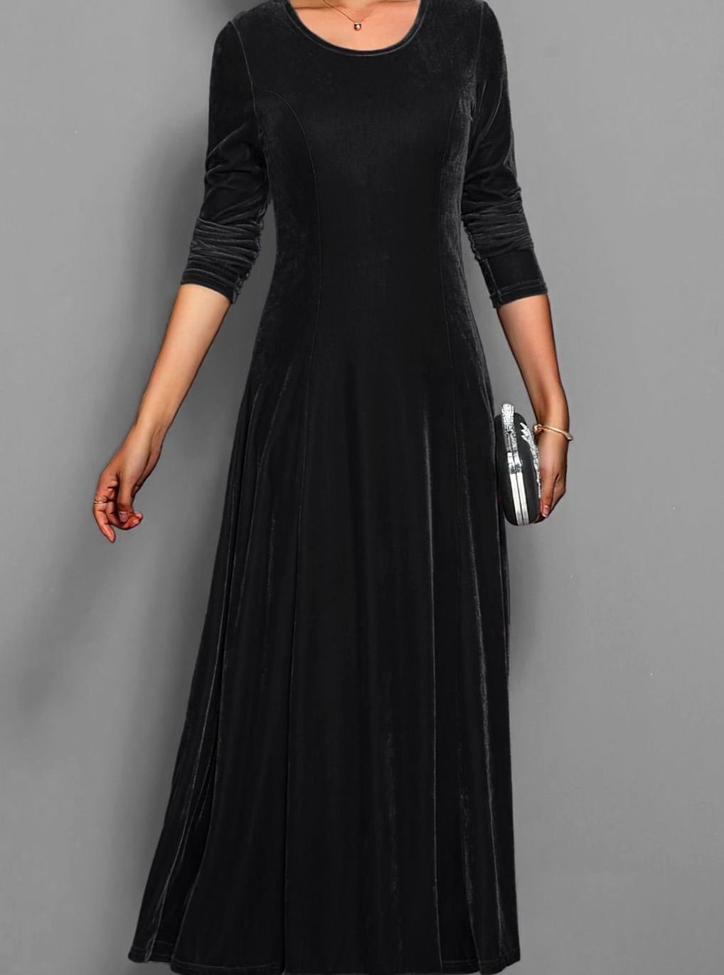 Women's Long-Sleeve Velvet A-Line Maxi Formal Party Dress