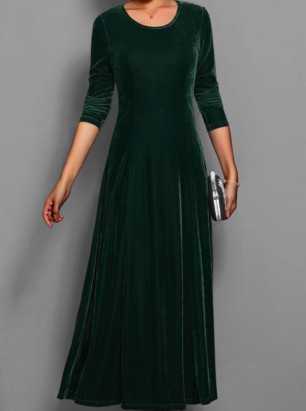 Women's Long-Sleeve Velvet A-Line Maxi Formal Party Dress