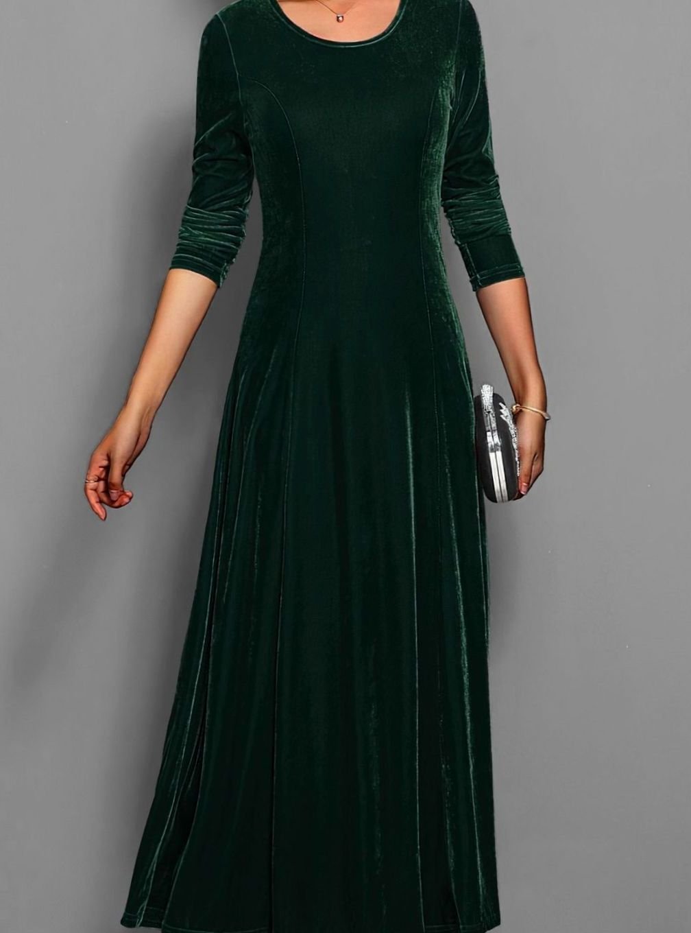 Women's Long-Sleeve Velvet A-Line Maxi Formal Party Dress