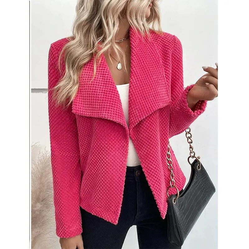 Women's Loose-Fit Long-Sleeve Blazer Jacket with Wide Lapels