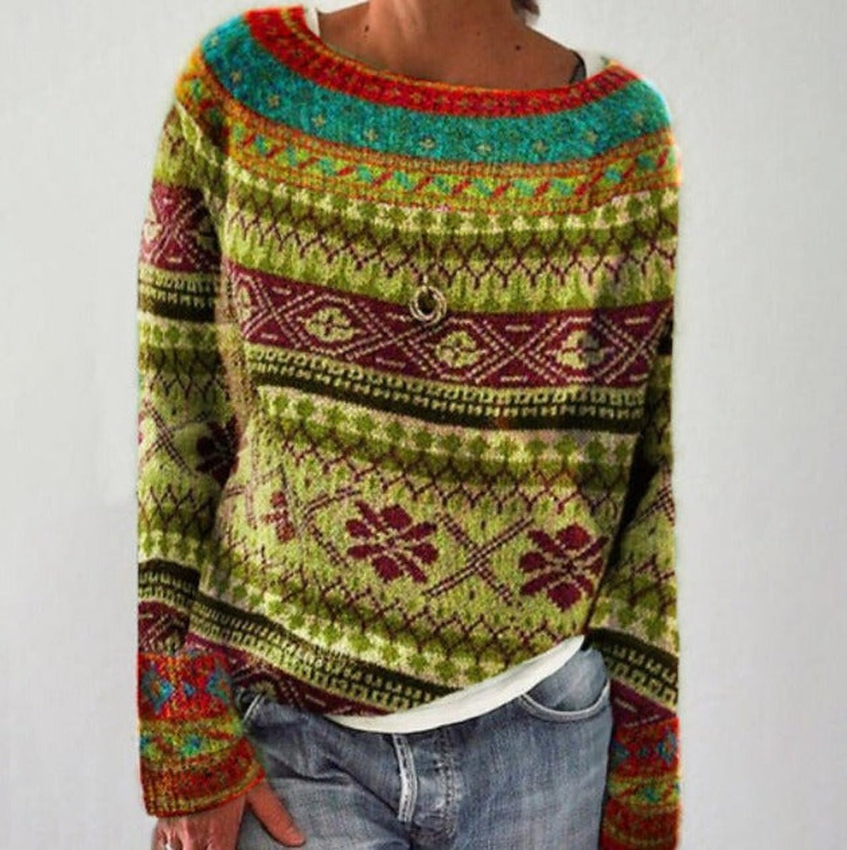 Women's Loose-Fit Norwegian Pattern Sweater