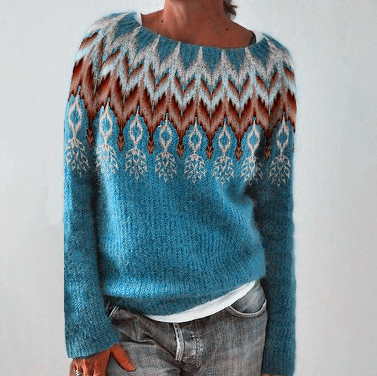Women's Loose-Fit Norwegian Pattern Sweater