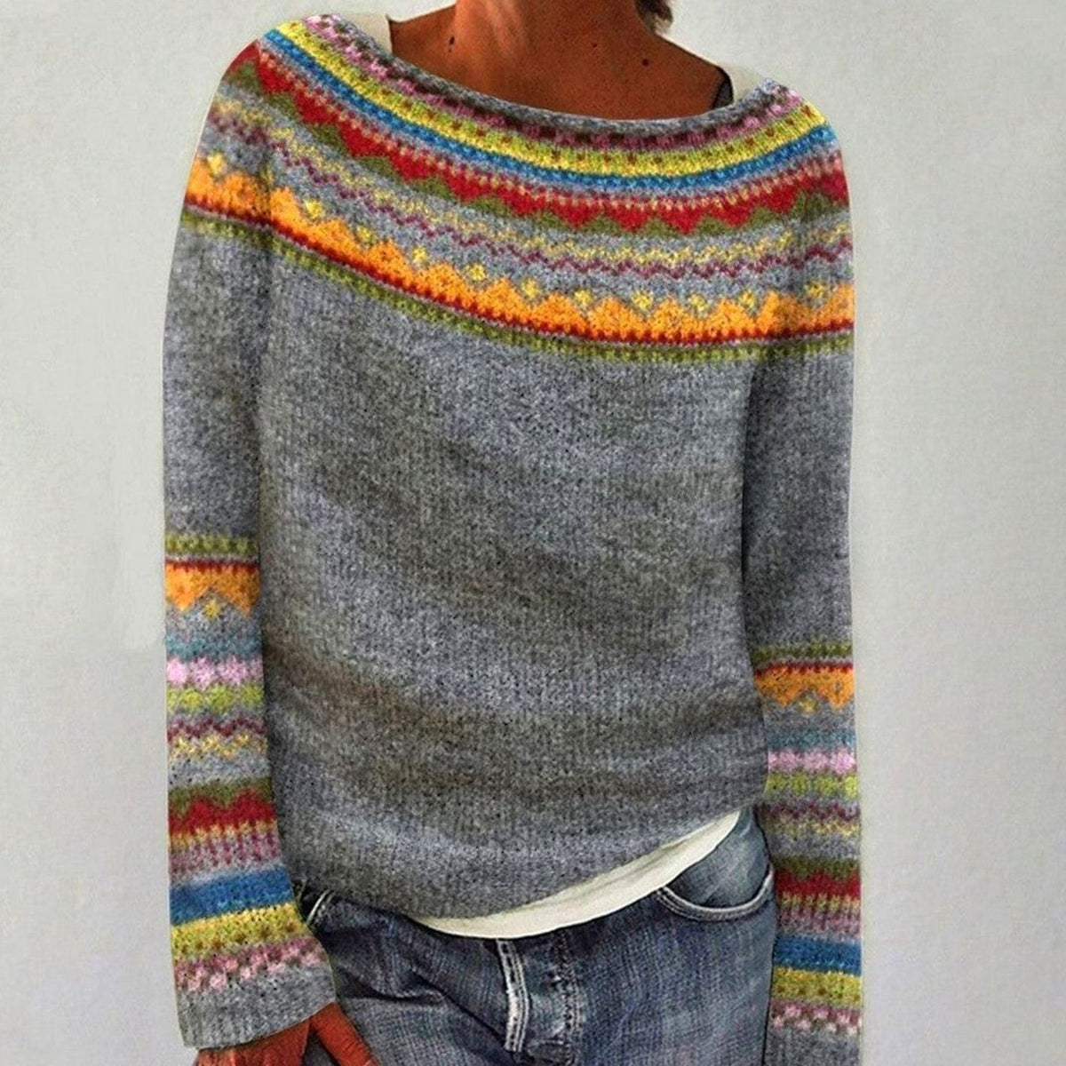Women's Merino Wool Fair Isle Knit Sweater Pullover