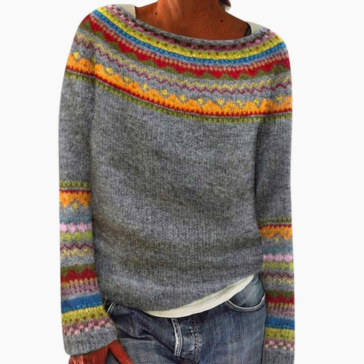 Women's Merino Wool Fair Isle Knit Sweater Pullover