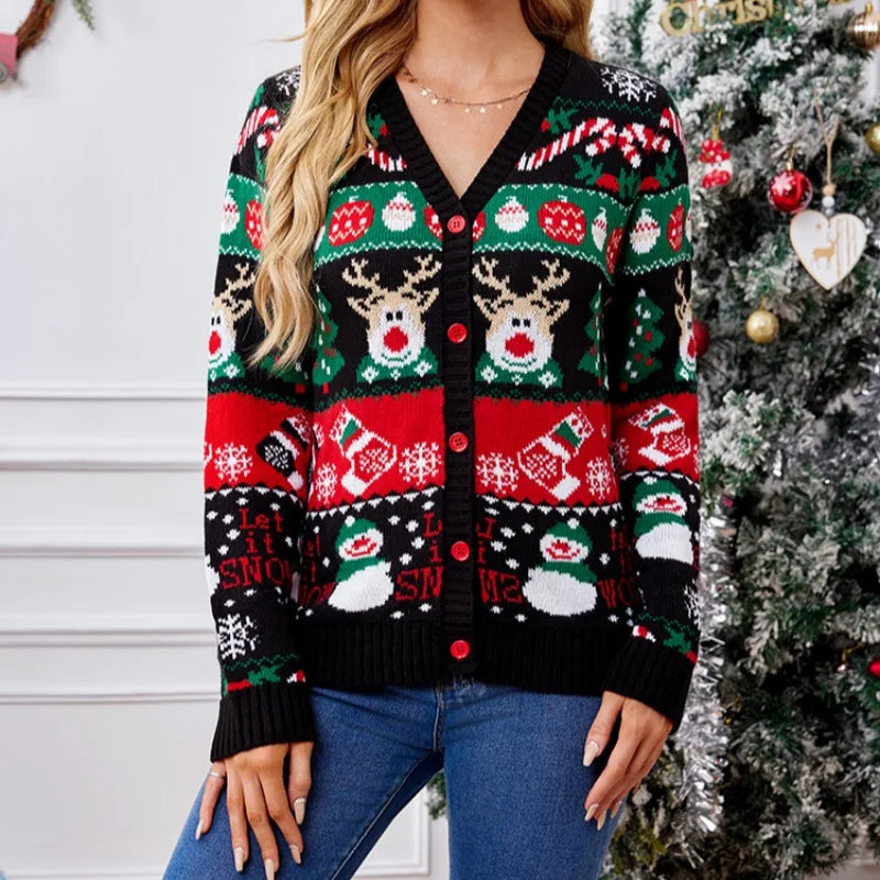 Women's Merry Christmas Holiday Knit Cardigan Sweater