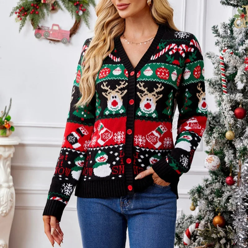 Women's Merry Christmas Holiday Knit Cardigan Sweater