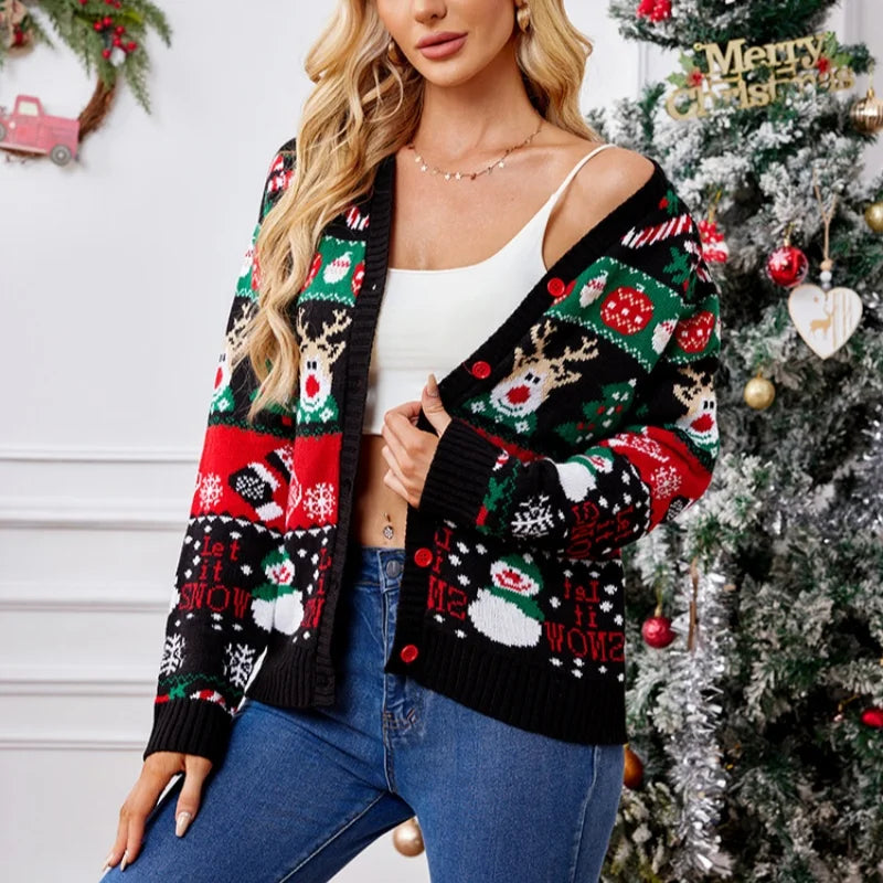 Women's Merry Christmas Holiday Knit Cardigan Sweater