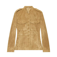 Women's Military-Style Suede Jacket with Stand-Up Collar