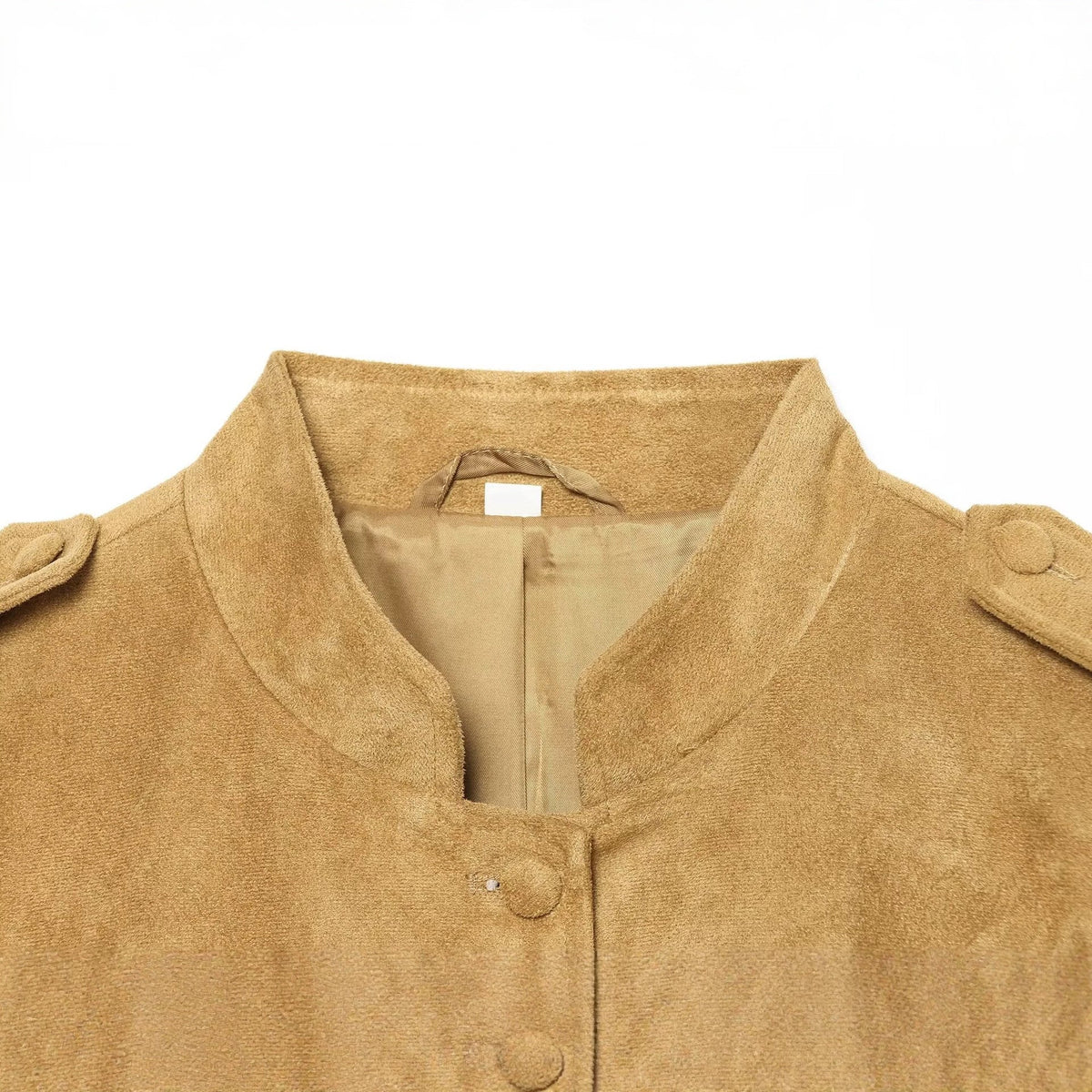 Women's Military-Style Suede Jacket with Stand-Up Collar