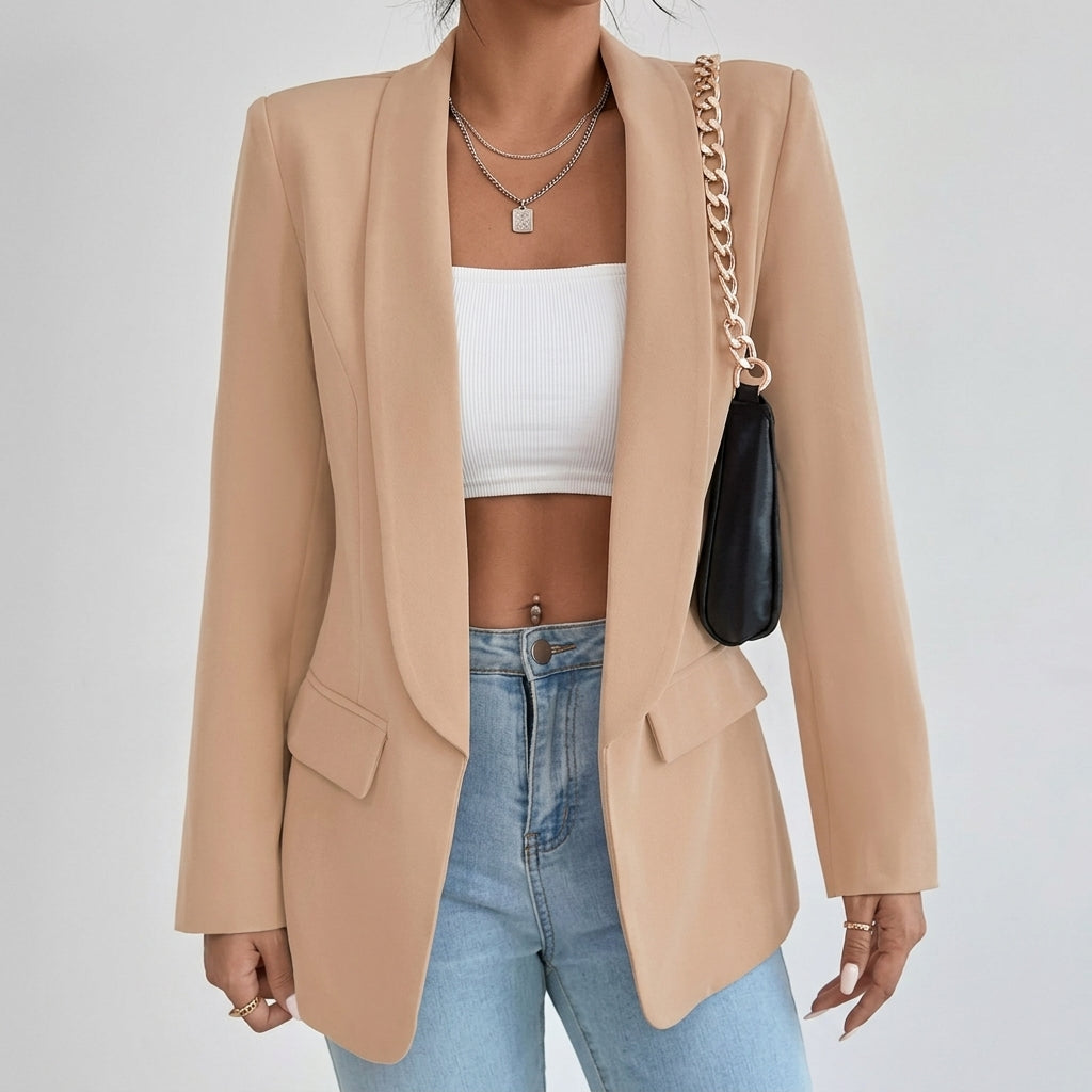 Women's Open-Front Lapel Mid-Length Smart Casual Blazer