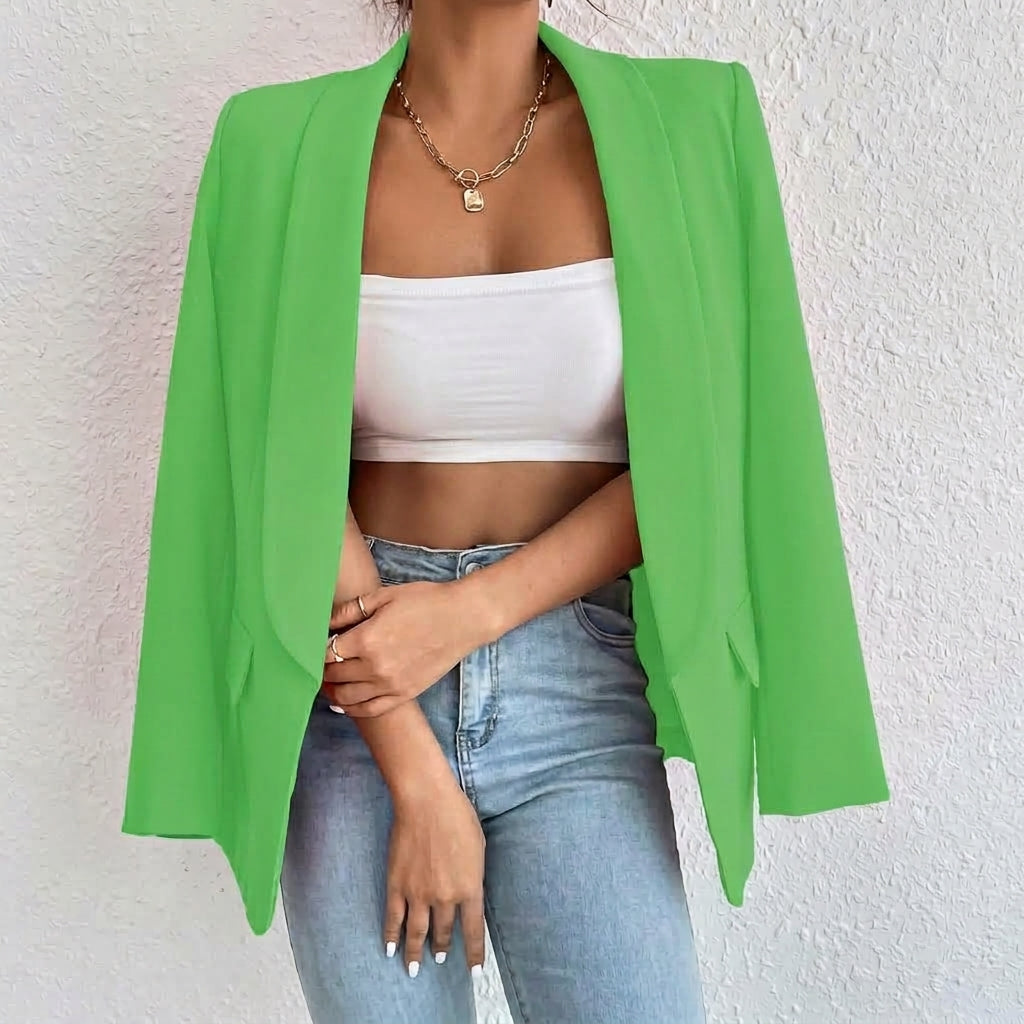 Women's Open-Front Lapel Mid-Length Smart Casual Blazer