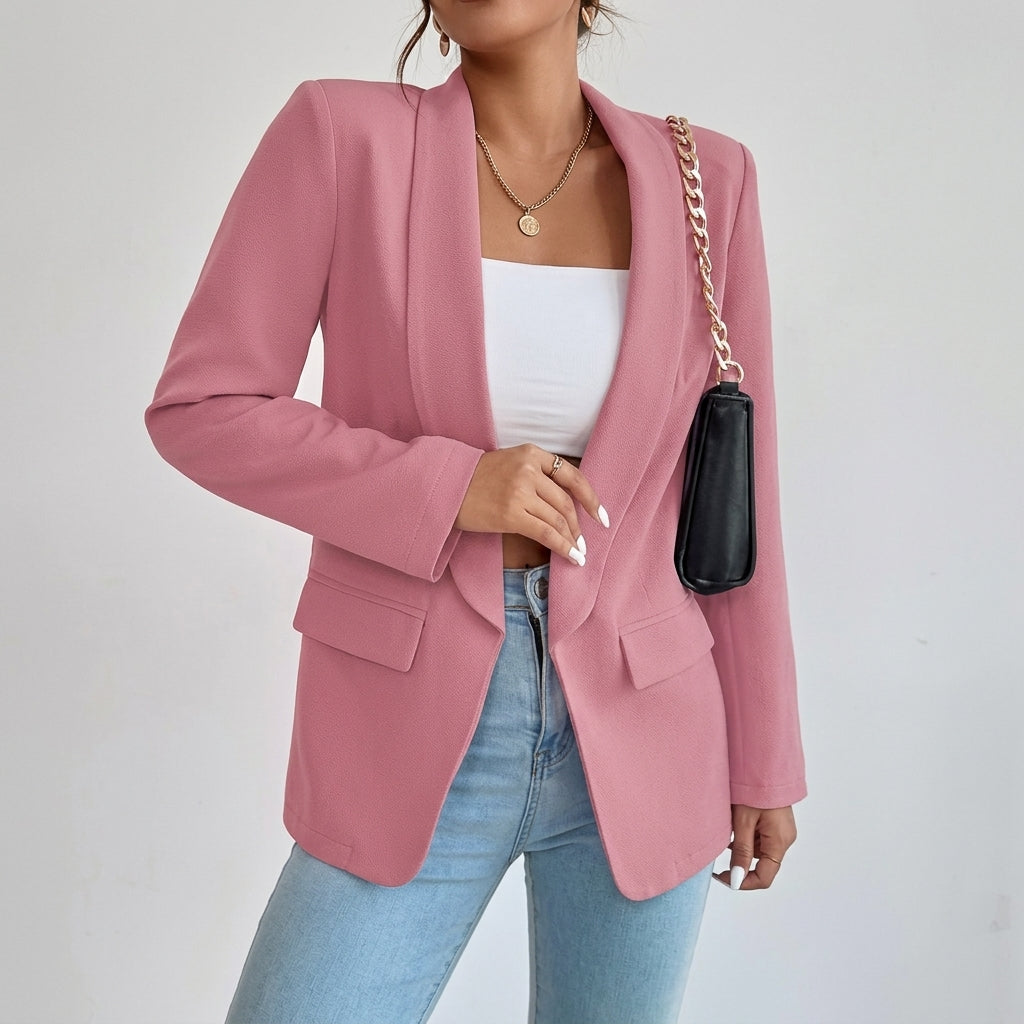 Women's Open-Front Lapel Mid-Length Smart Casual Blazer