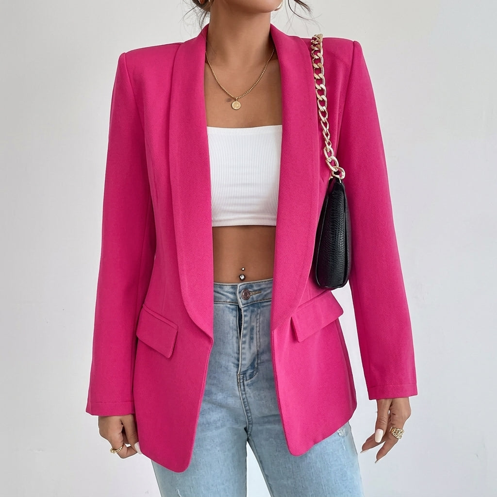Women's Open-Front Lapel Mid-Length Smart Casual Blazer