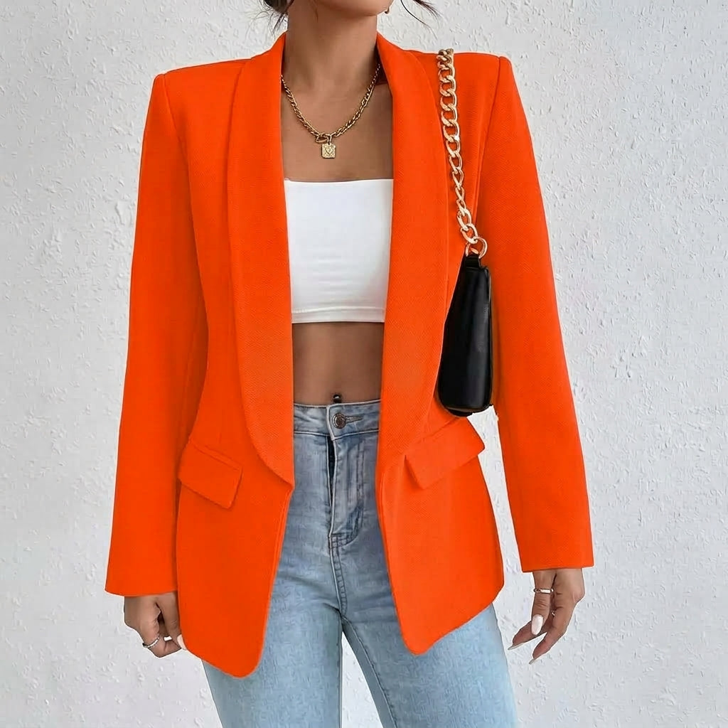 Women's Open-Front Lapel Mid-Length Smart Casual Blazer