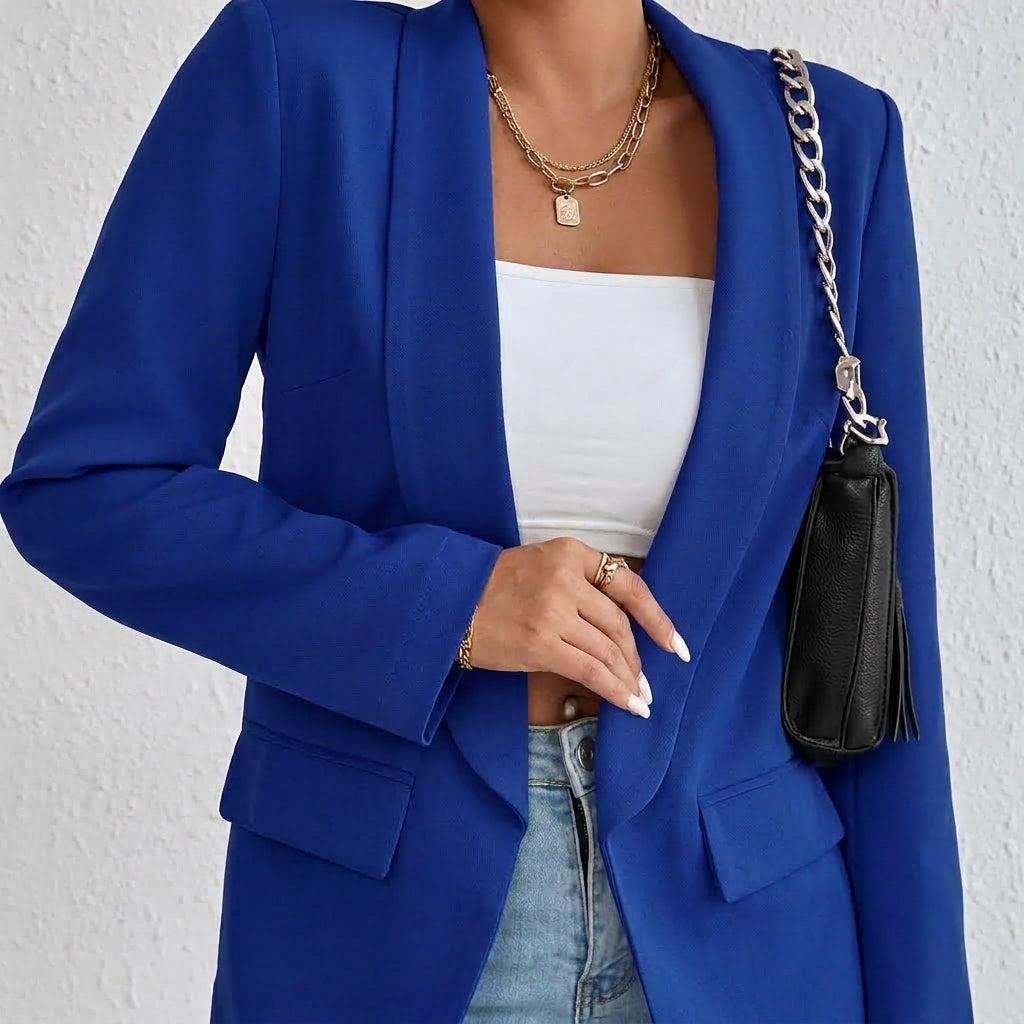 Women's Open-Front Lapel Mid-Length Smart Casual Blazer