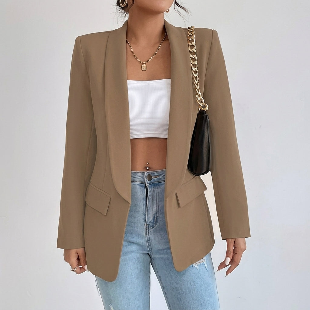 Women's Open-Front Lapel Mid-Length Smart Casual Blazer