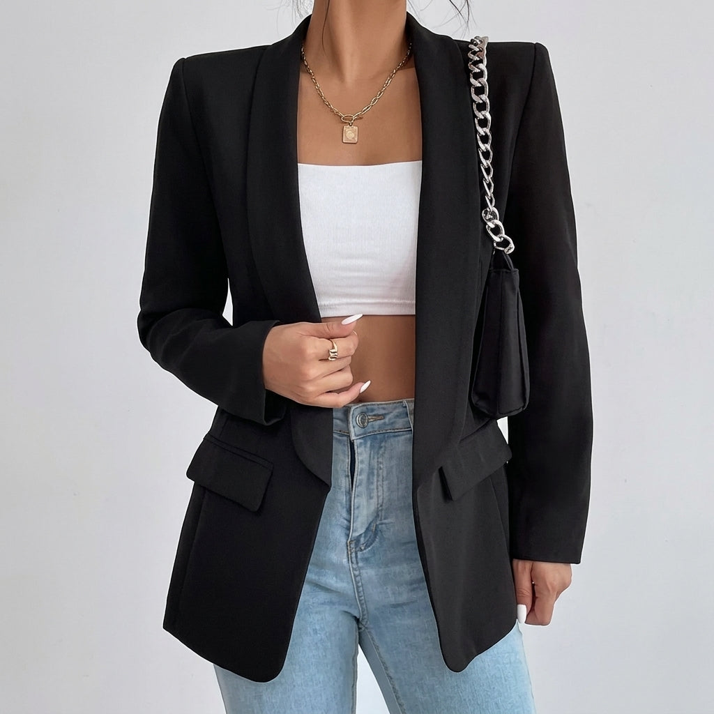 Women's Open-Front Lapel Mid-Length Smart Casual Blazer