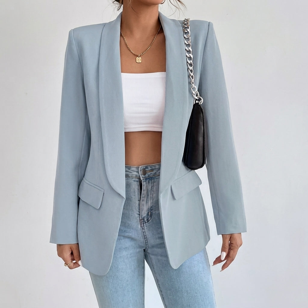 Women's Open-Front Lapel Mid-Length Smart Casual Blazer