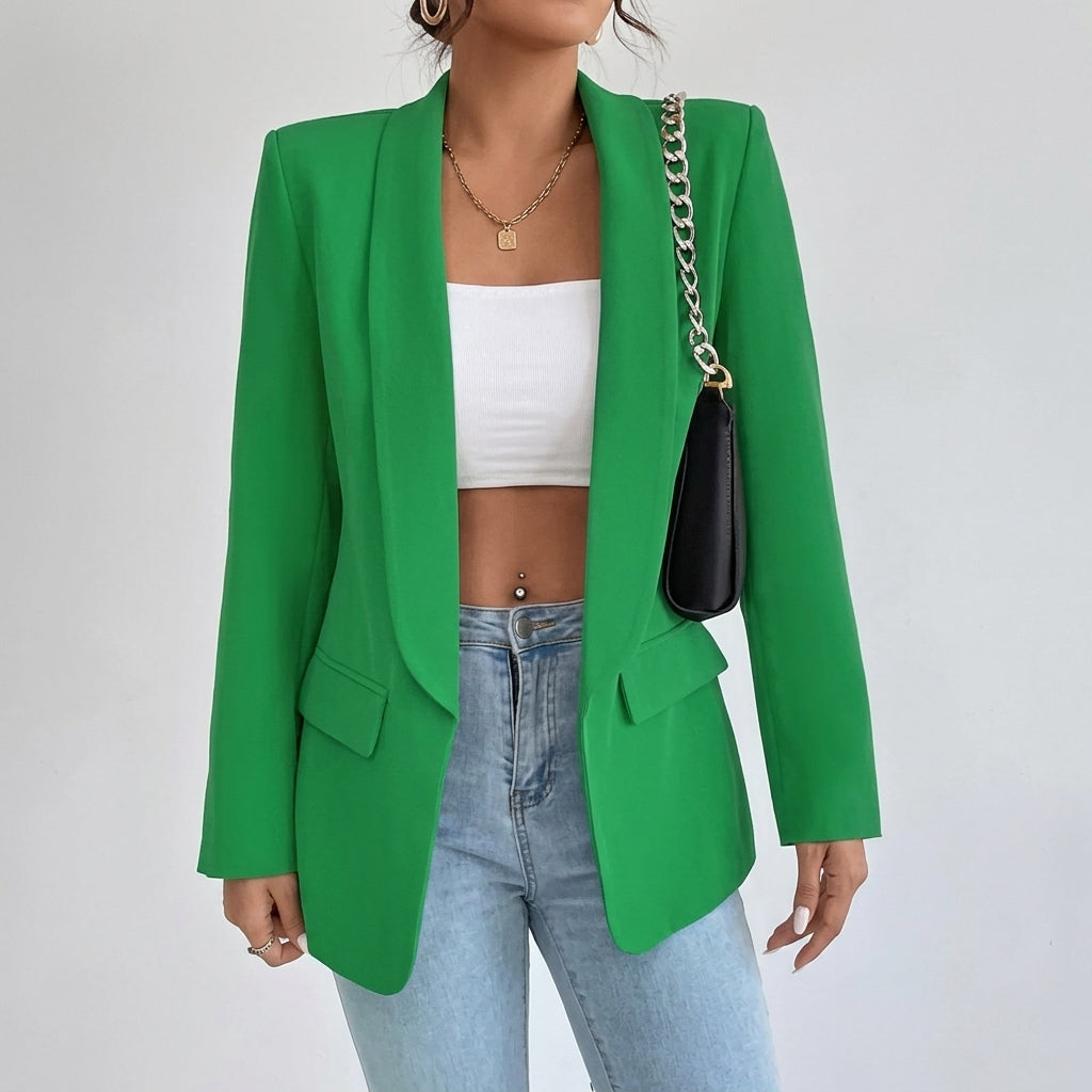 Women's Open-Front Lapel Mid-Length Smart Casual Blazer