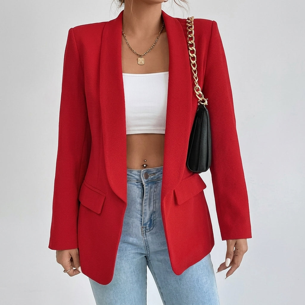 Women's Open-Front Lapel Mid-Length Smart Casual Blazer