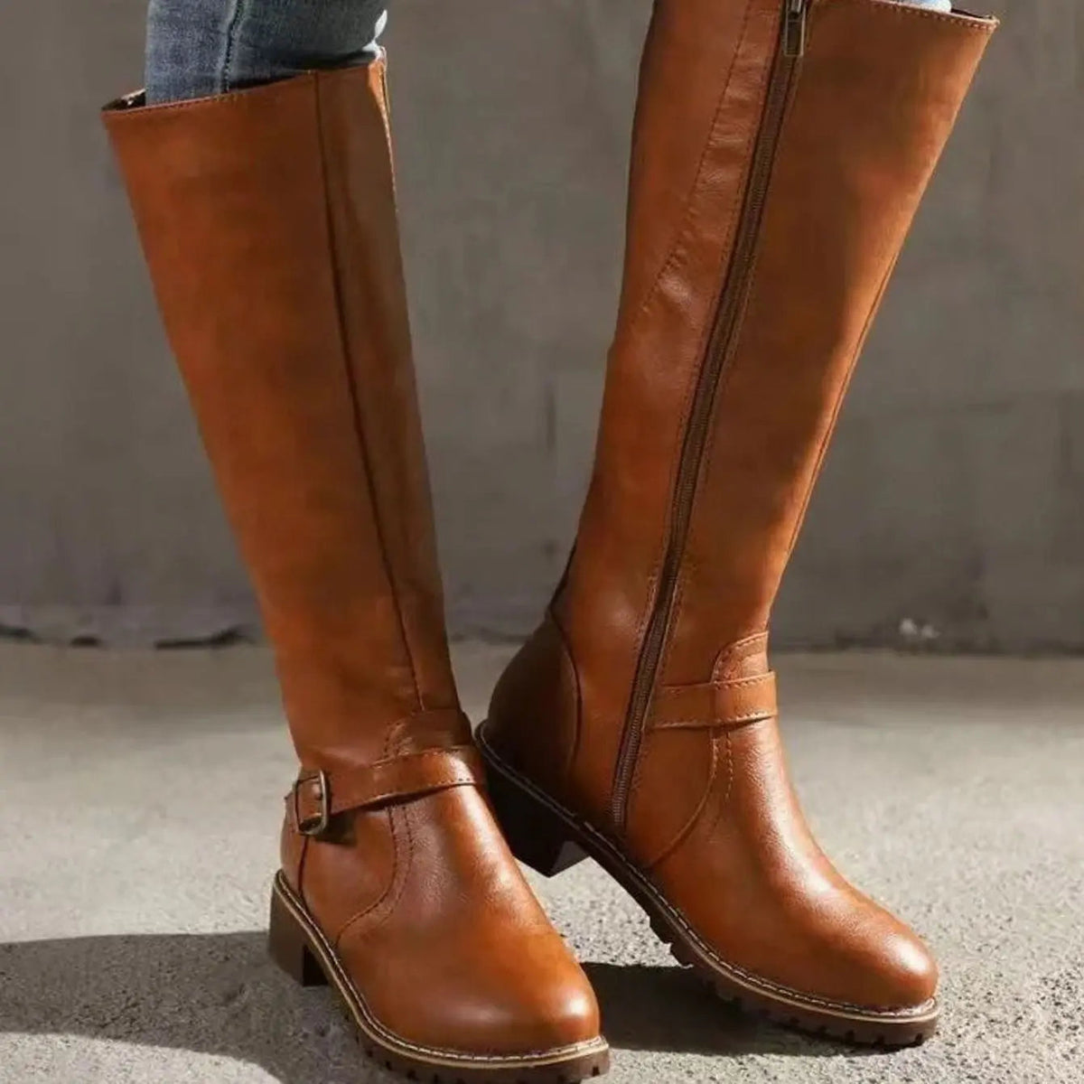 Women's Orthopedic Knee-High Buckle Leather Boots