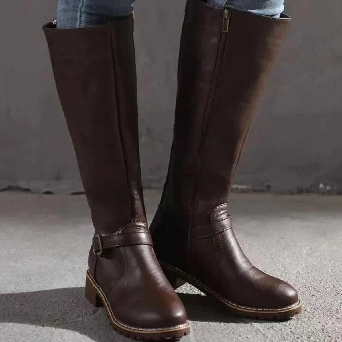Women's Orthopedic Knee-High Buckle Leather Boots