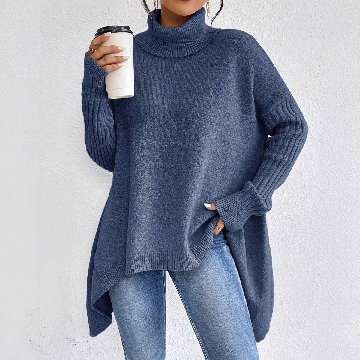 Women's Oversized Cashmere Turtleneck Pullover Sweater