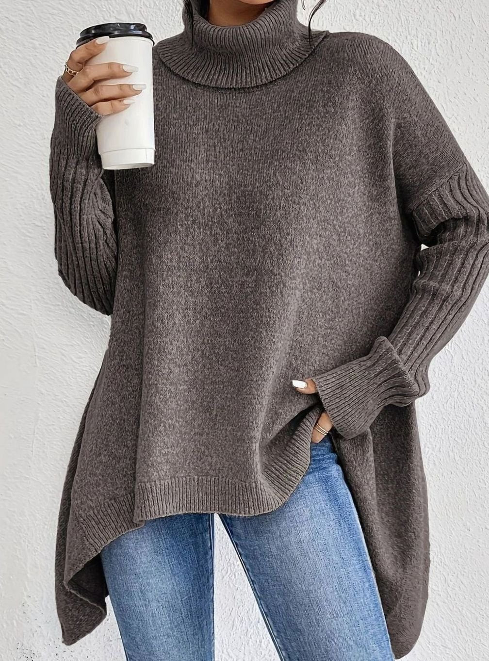 Women's Oversized Cashmere Turtleneck Pullover Sweater