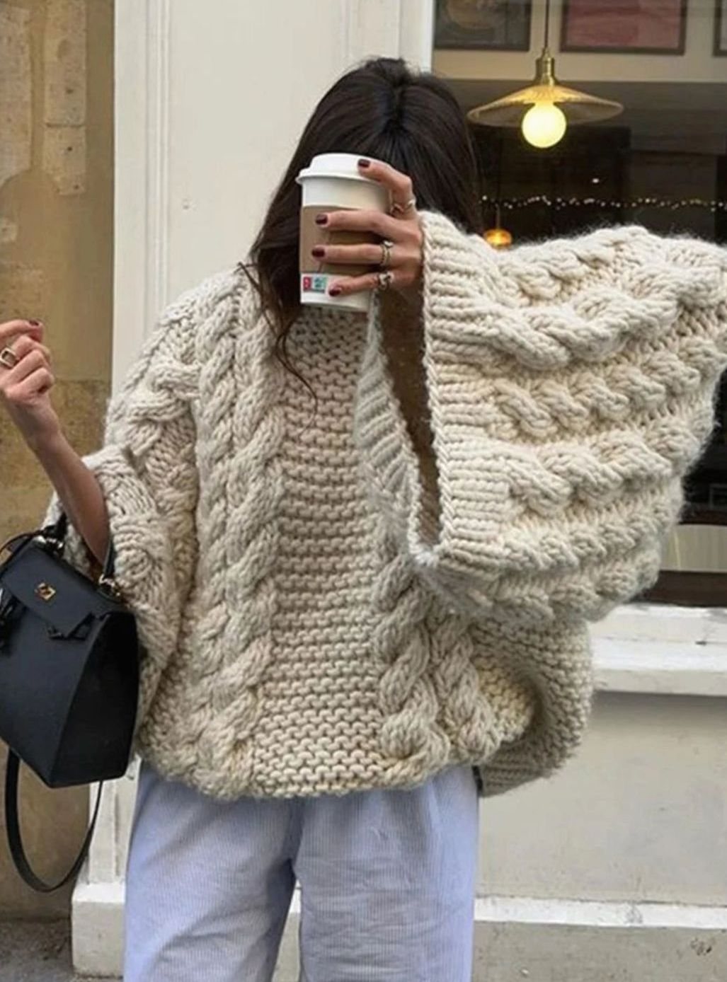 Women's Oversized Chunky Cable-Knit Sweater