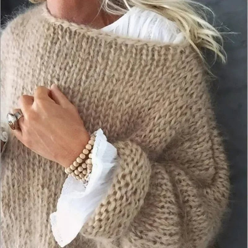 Women's Oversized Fuzzy Knit Pullover Sweater