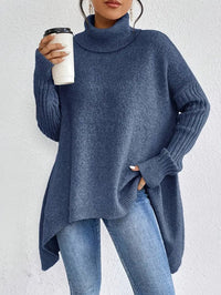 Women's Oversized Ribbed Turtleneck Sweater – Long Knit Design in Ocean Blue, Stone Grey, Espresso Brown, Pine Green, Desert Khaki