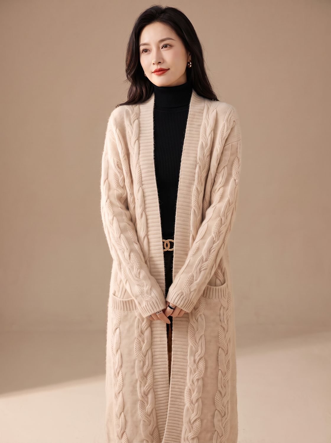 Women's Oversized Striped Long Open-Front Cardigan Sweater
