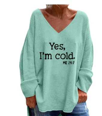 Women's Oversized V-Neck Sweater with Pattern